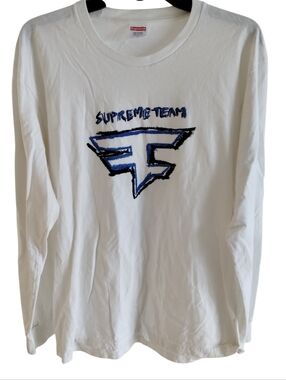 SUPREME X FAZE CLAN TEAM Graphic LOGO WHITE LONG SLEEVE SHIRT SIZE LARGE 